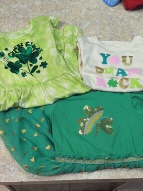Girls St. Patrick's Day Shamrock Dress Set X2 And Shirt Size 5T